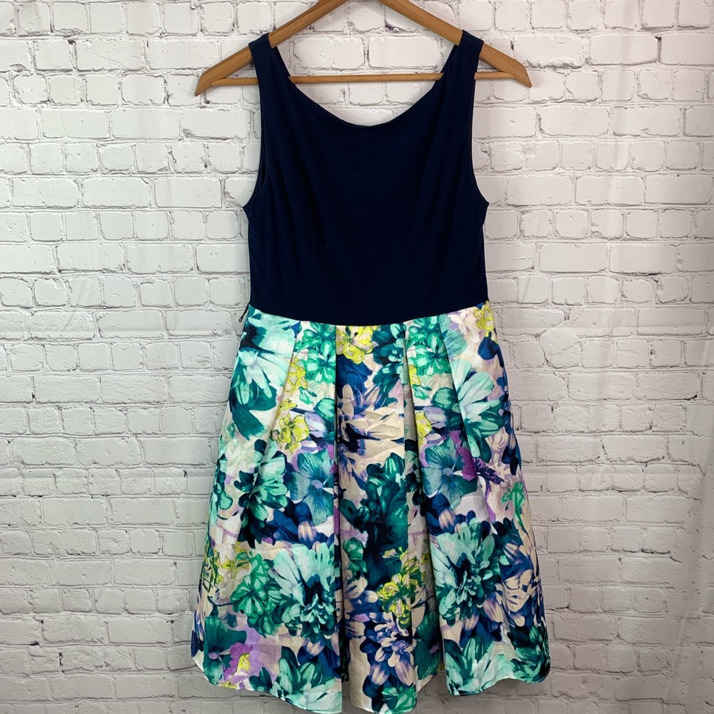 Eliza J. Floral Ruffled Navy Blue Midi Dress 8